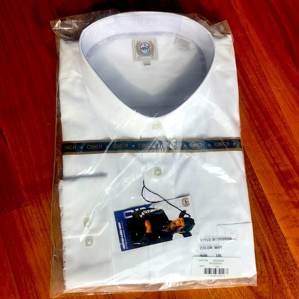 Cinch white long sleeve button down western shirt XXL New w/ Tags, still in bag!